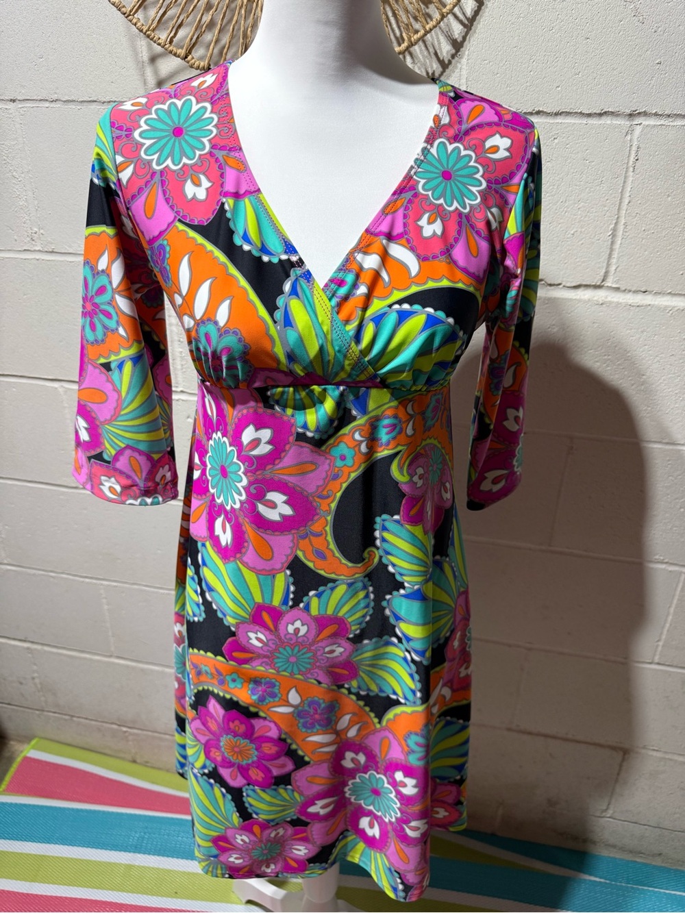 Bright Floral V-Neck Women’s Swim Cover-Up Dress - Pink & Orange Floral